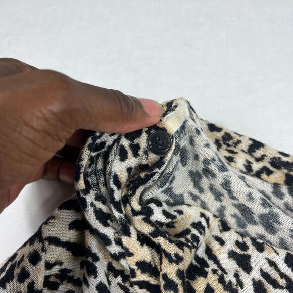 Chico’s Leopard Wrap Knit Tunic Sweater Boho Long Sleeve Slouchy Knit 1 Medium - Picture 4 of 12
